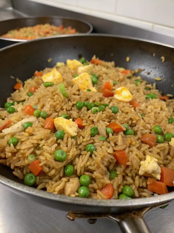 A finished bowl of instant pot fried rice, garnished with green onions
