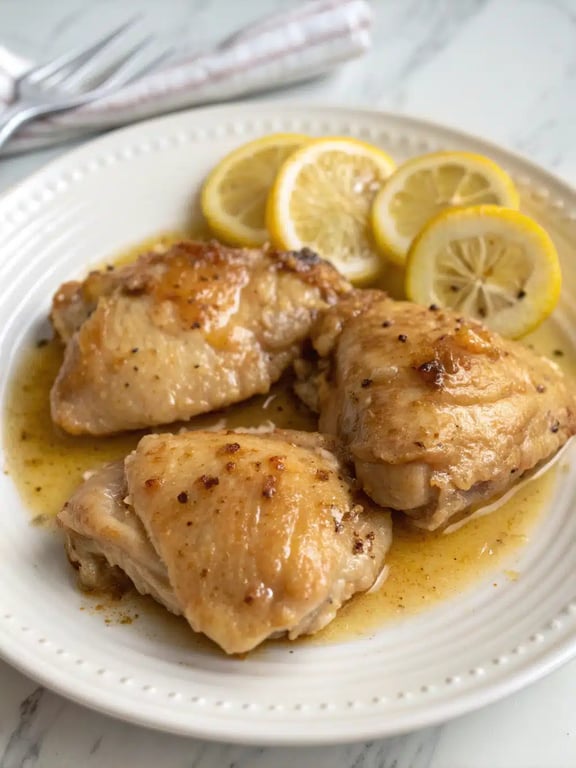 instant pot lemon chicken plated with rice and roasted vegetables