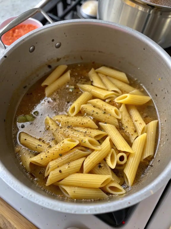instant pot pasta — step 2 Step 2 for instant pot pasta — process in progress
