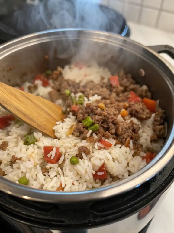 Final step for instant pot taco rice — plated and ready
