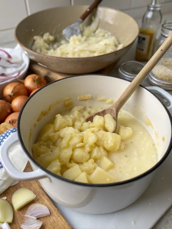 Whisking the creamy base for loaded baked potato soup