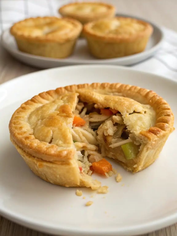A platter of golden mini chicken pot pies served with a fresh side salad
