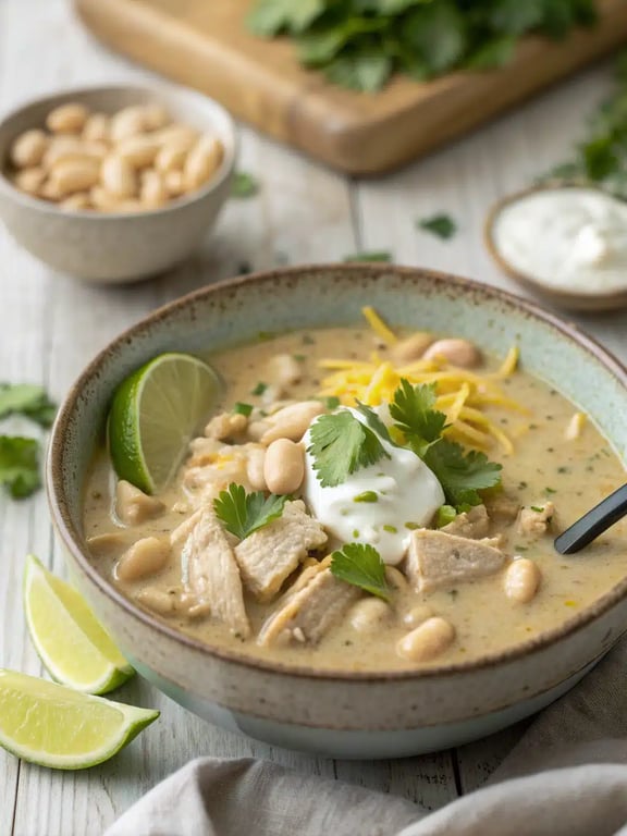 Vit kycklingchili för snabb och bekväm vardagskväll