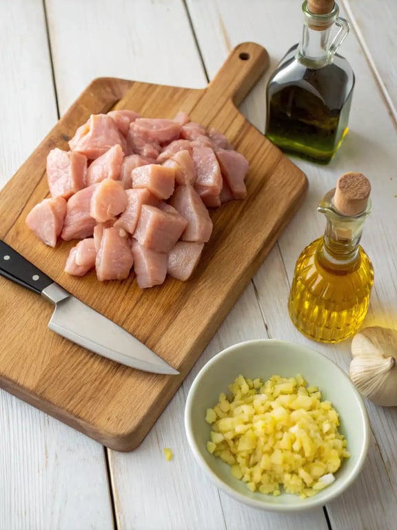 Cooking chicken and spices for white chicken chili in a Dutch oven