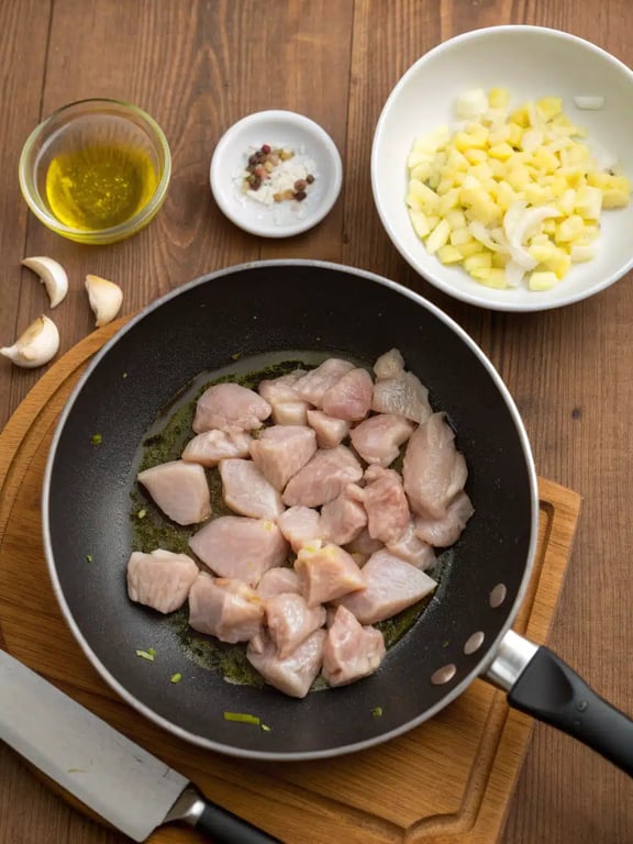Step 2 for cheesy chicken orzo — process in progress
