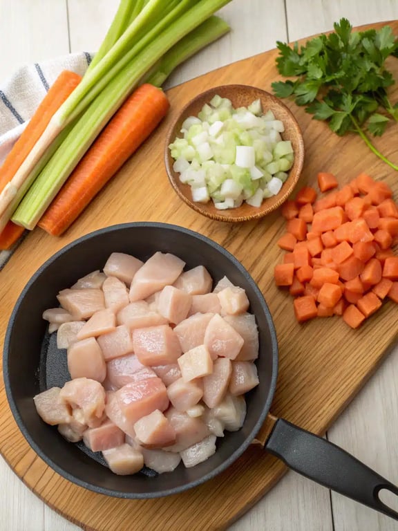 Step 2 for chicken pot pie — process in progress