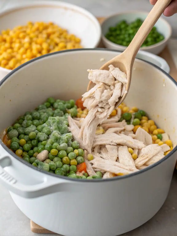 Step 4 for chicken pot pie soup — texture check