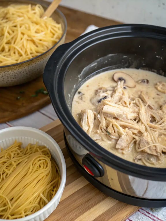Final step for crockpot angel chicken — plated and ready