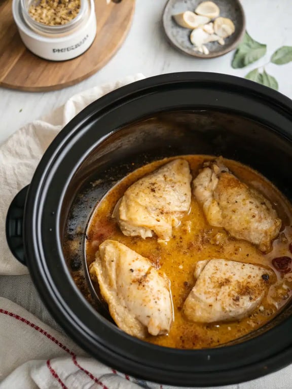 Final step for crockpot chicken piccata — plated and ready