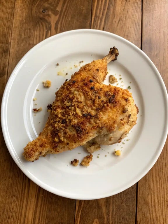 garlic parmesan chicken plated with mashed potatoes and green beans