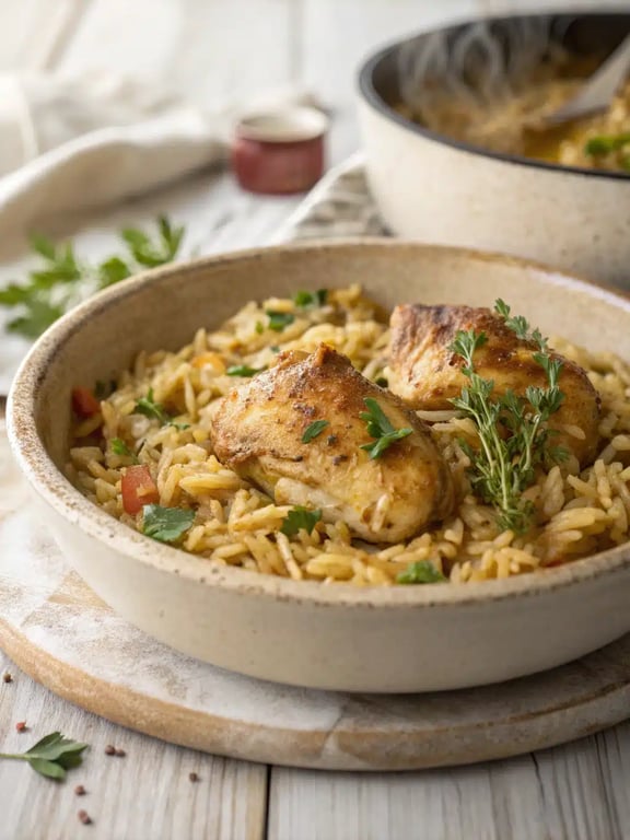 Orzo au poulet en une seule casserole, un plat génial pour un réconfort après une soirée chargée