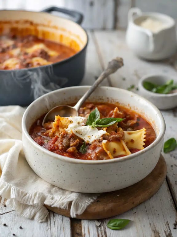 Soupe de lasagnes en une seule casserole, savoureuse et réconfortante
