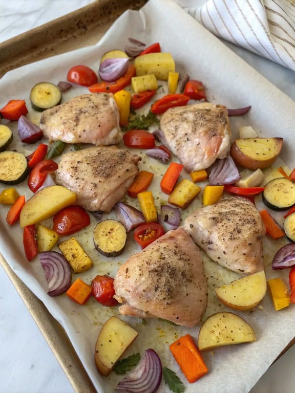 Final step for Sheet Pan Chicken — plated and ready