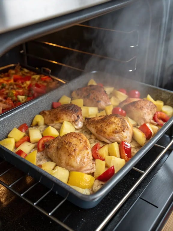 Final step for Sheet Pan Hawaiian Chicken — plated and ready