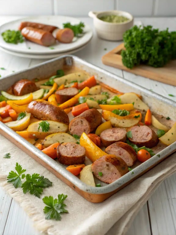 Dîner rapide de kielbasa au four avec un petit plaisir faible en glucides