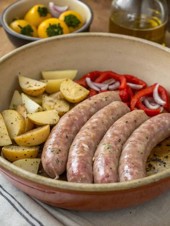 Step 2 for sheet pan sausage — process in progress