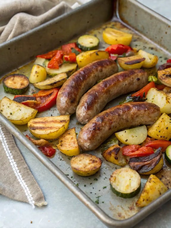 Final step for sheet pan sausage — plated and ready