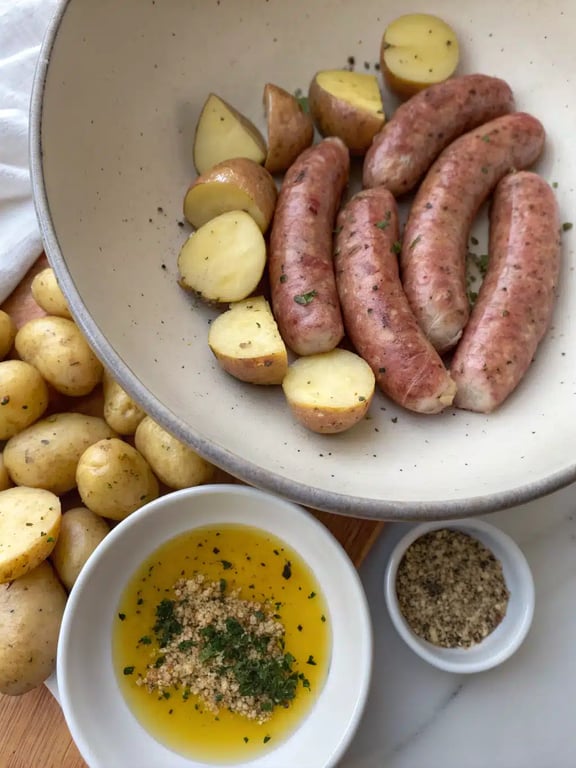 Step 2 for sheet pan sausage veggies — process in progress