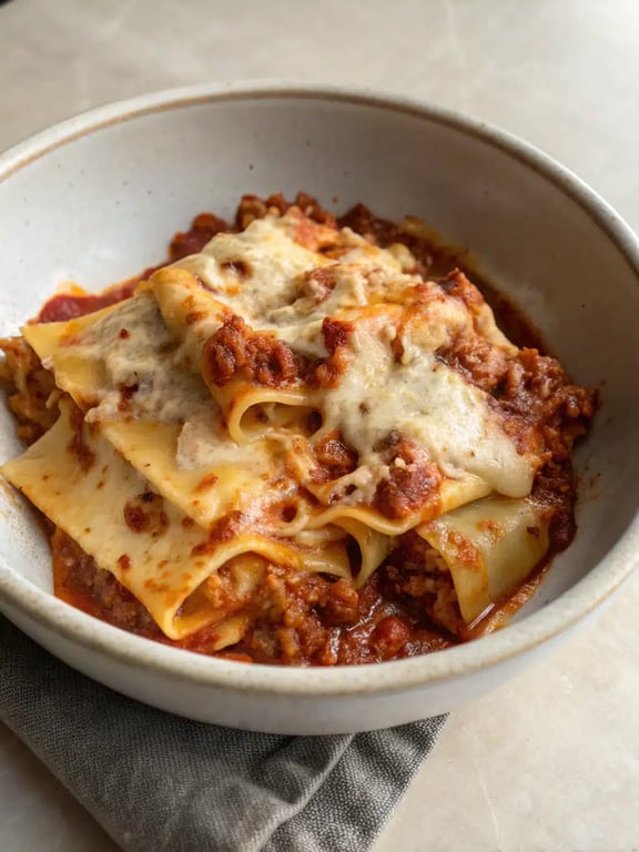 skillet lasagna recipe plated with sides A beautifully plated serving of skillet lasagna recipe with a side salad and garlic bread