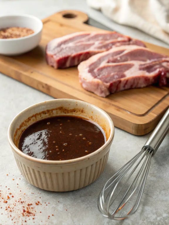 Step 2 for brown sugar beef chops — process in progress