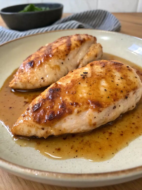 chicken breast recipe plated with mashed potatoes and green beans