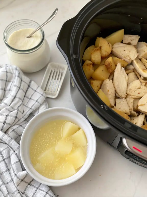Step 4 for crockpot chicken potatoes — texture check
