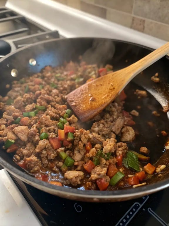 Final step for egg roll bowl — plated and ready