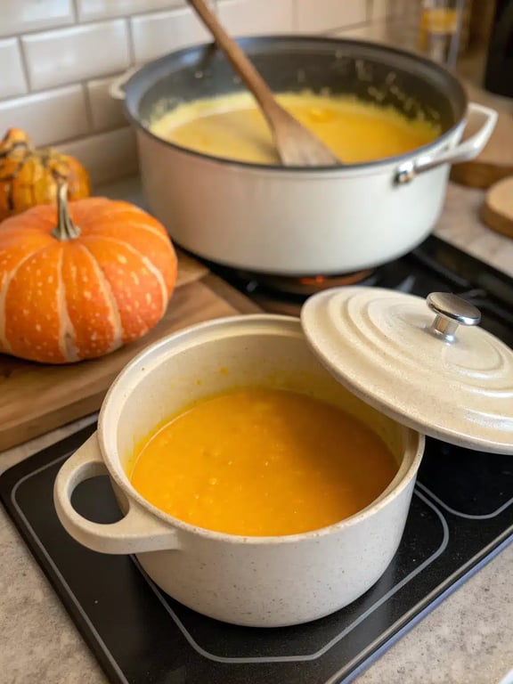 Final step for fall soup recipes — a creamy bowl garnished with fresh parsley