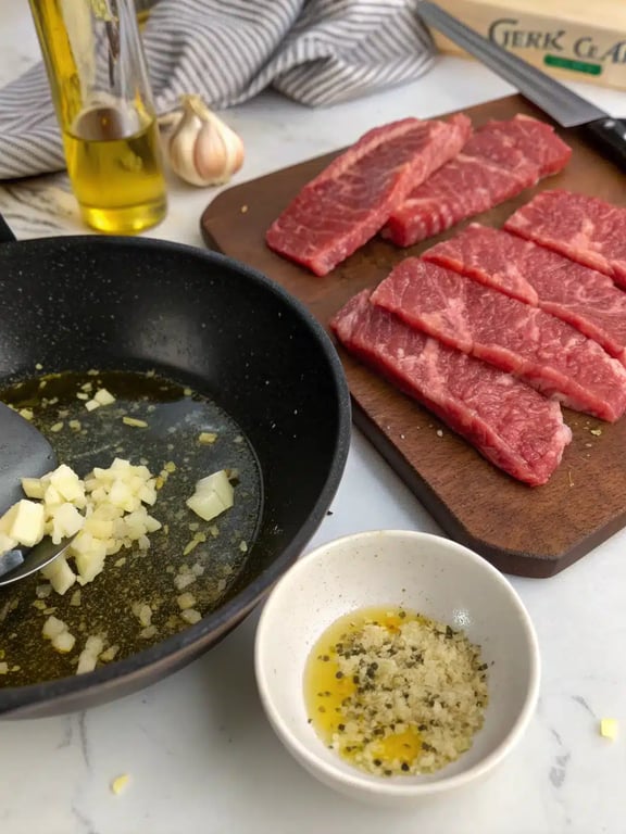 Step 4 for garlic butter beef — texture check