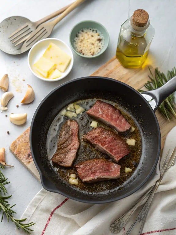 Final step for garlic butter beef — plated and ready
