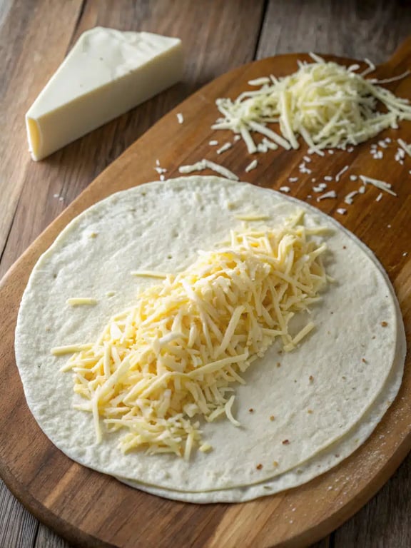 Step 2 for grilled cheese burrito — process in progress