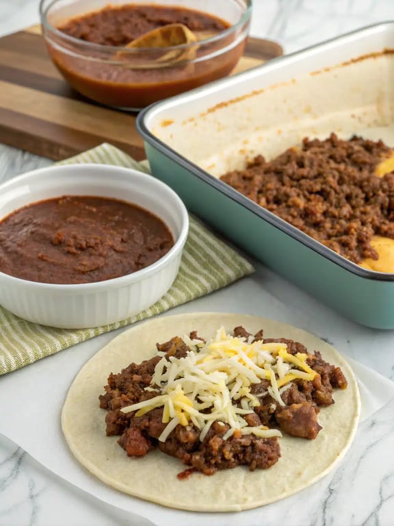 Step 4 for ground beef enchiladas — texture check