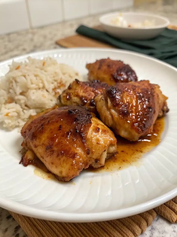 hot honey chicken plated with rice and roasted vegetables