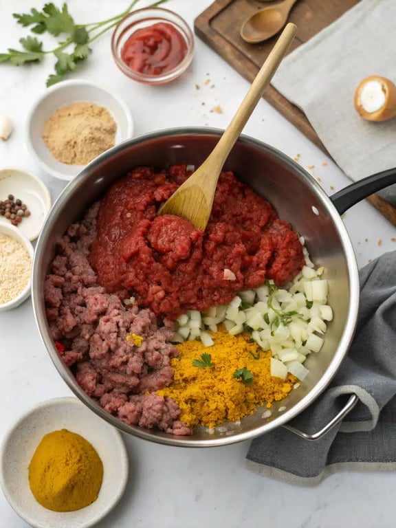 Step 4 for keto cheeseburger soup — texture check