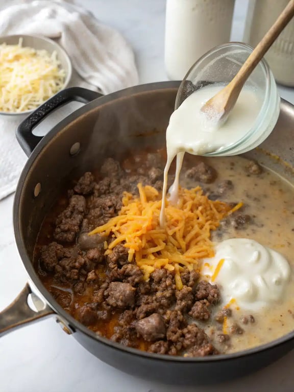 Final step for keto cheeseburger soup — plated and ready