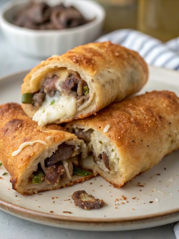 keto philly cheesesteak rolls plated with a fresh side salad