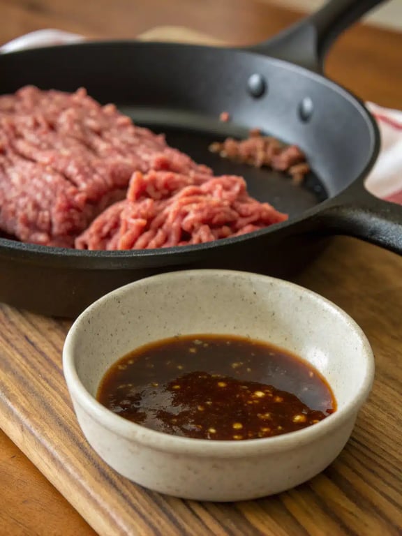 Step 2 for Korean ground beef — process in progress