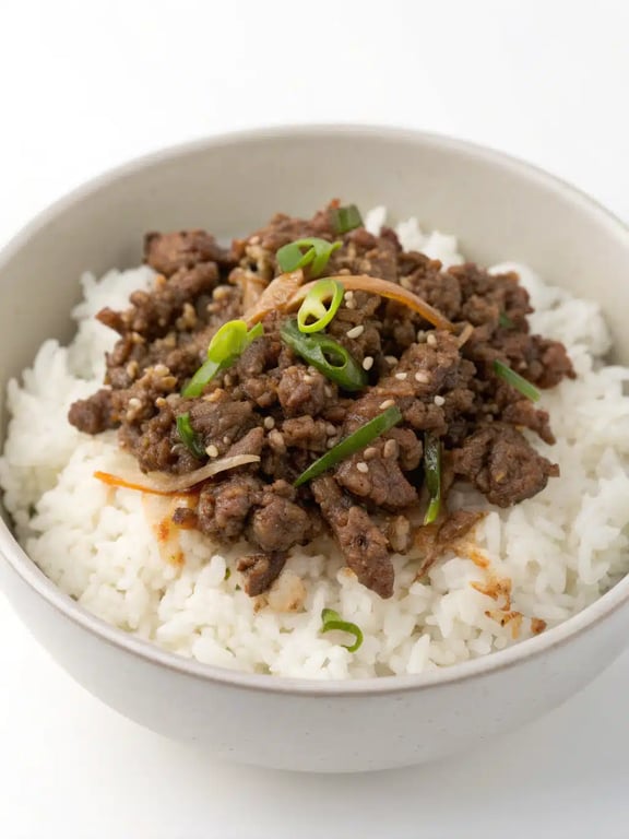 Korean ground beef served in a lettuce wrap with rice on the side