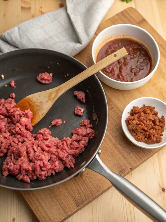 Step 4 for Korean ground beef bowl — texture check