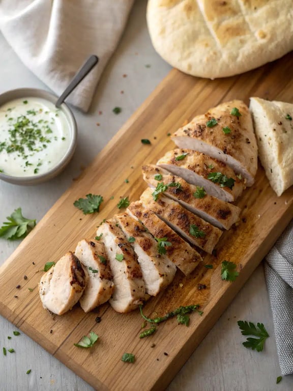 Final step for Mediterranean chicken gyros — plated and ready