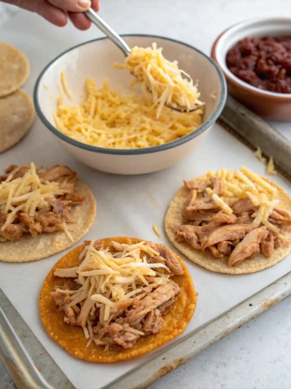 Step 4 for rotisserie chicken tostadas — texture check