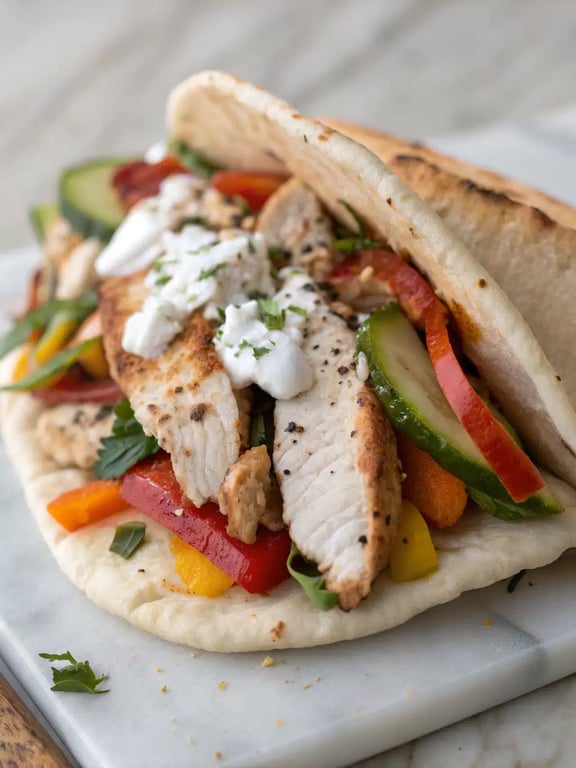 sheet pan chicken pitas served on a platter with side dishes