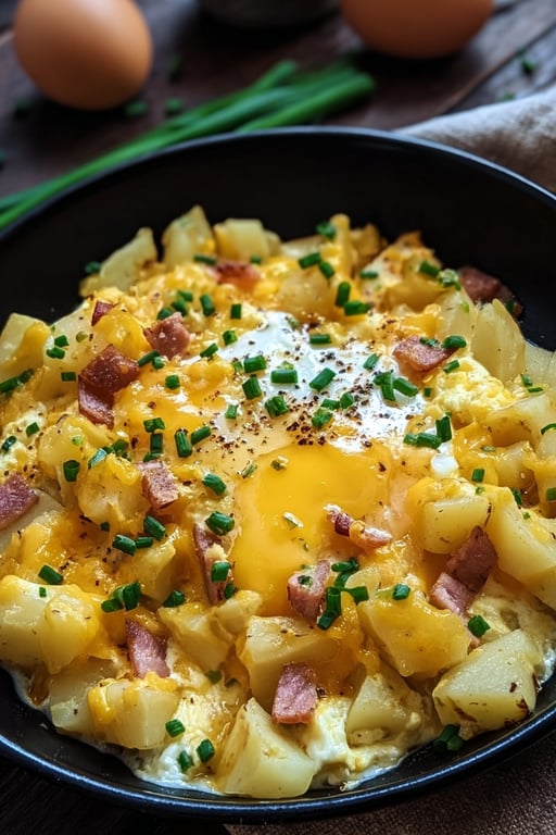 Cheesy Potato Egg Scramble: Makes 4 Servings – 30-Minute Dinner