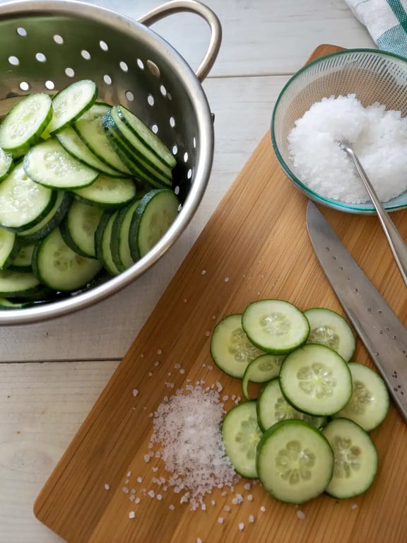 Step 2 for Asian cucumber salad — process in progress