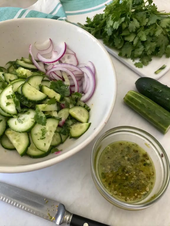 Step 4 for Asian cucumber salad — texture check