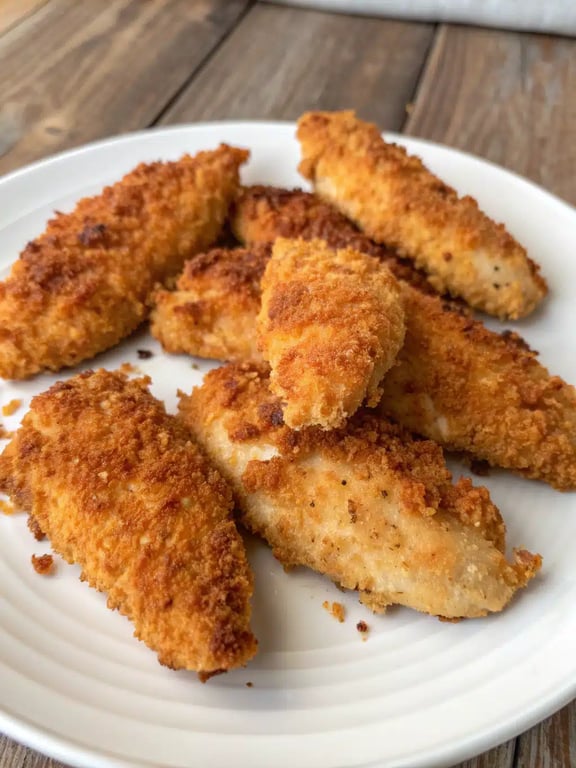 baked chicken tenders plated with dipping sauces and side dishes