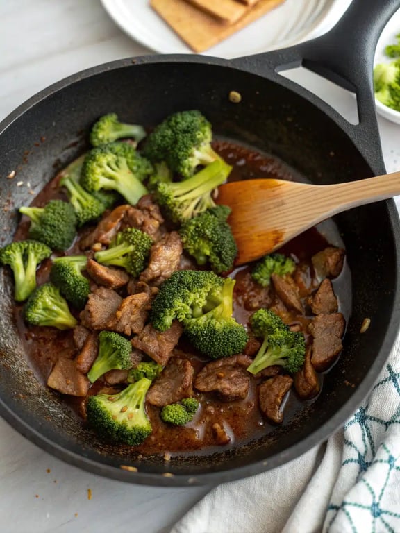 Final step for beef and broccoli — plated and ready