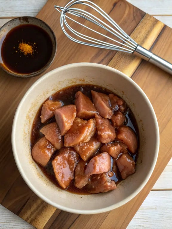 Step 2 for black pepper chicken — process in progress