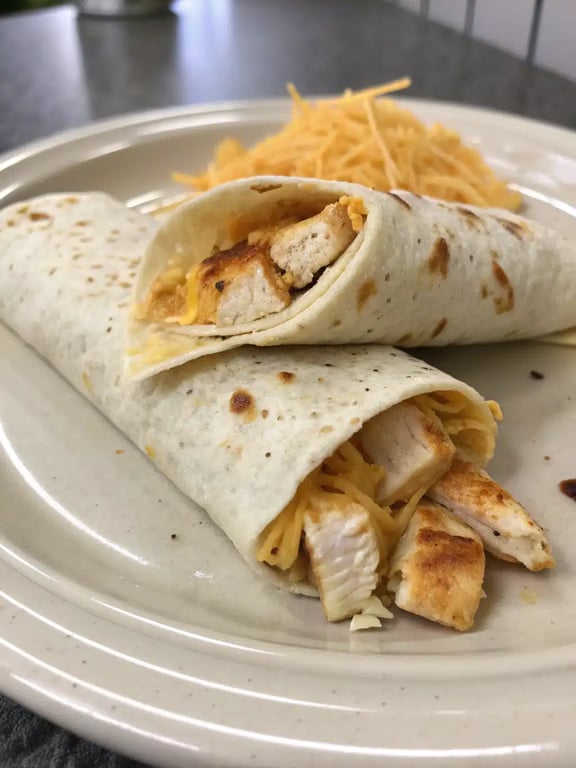 cheesy chicken wraps plated with fresh sides and dipping sauce