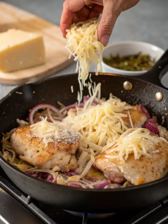 Final step for French onion chicken — plated and ready